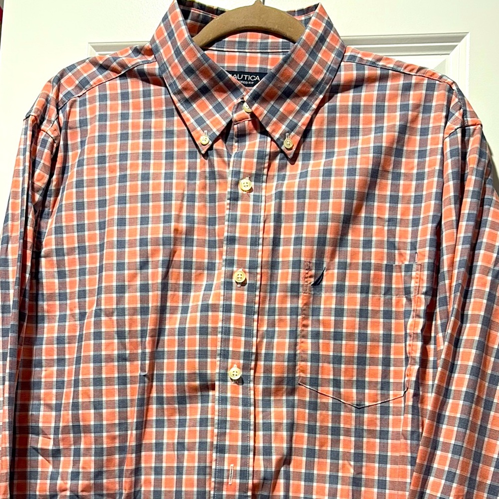 Nautica Casual Button Down Shirt Orange and Blue